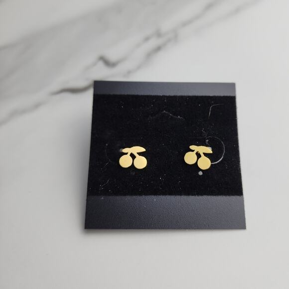 18k Gold Plated Stainless Steel Cherry Earrings - Picture 6 of 6